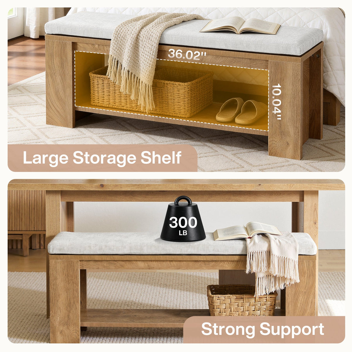47.24-Inch Upholstered Hallway Bench with Padded Seat, Farmhouse Bed Bench for Bedroom