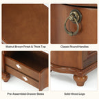 11.02-Inch Wide Fully Assembled End Table with 3 Drawers, Narrow Walnut Brown Side Table for Bedside Living Room