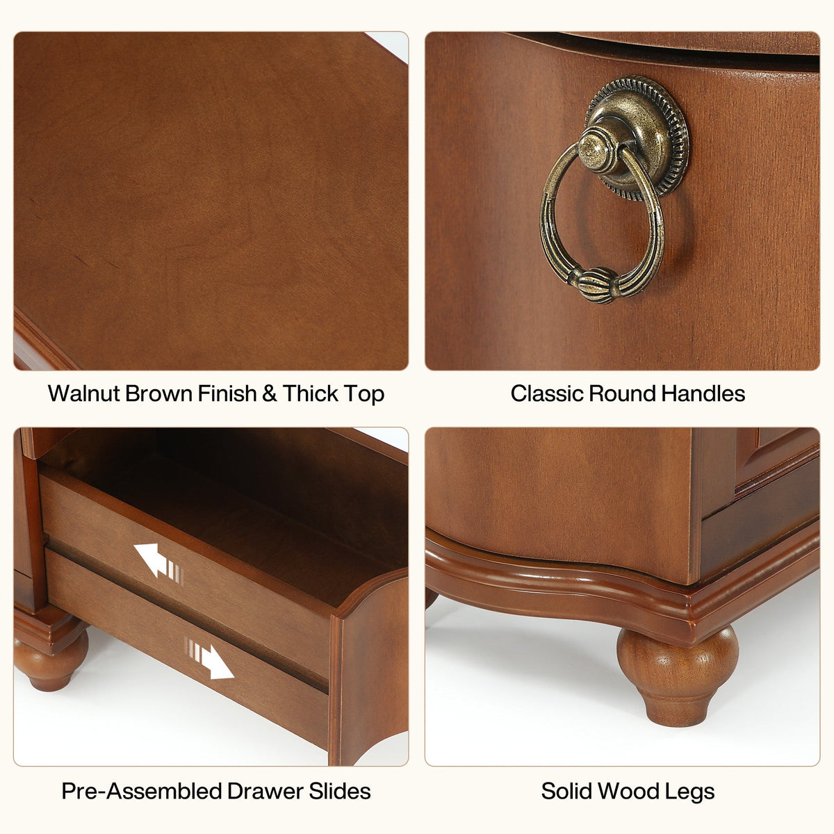 11.02-Inch Wide Fully Assembled End Table with 3 Drawers, Narrow Walnut Brown Side Table for Bedside Living Room