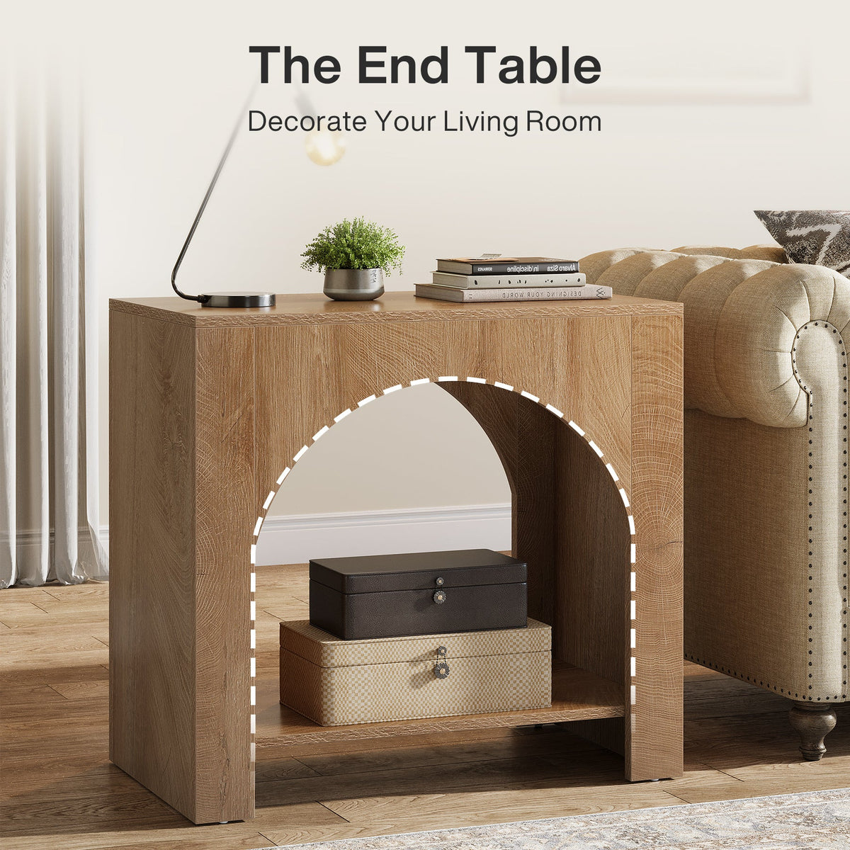 27.6 Inch Farmhouse Side Table with Storage, Large Wooden End Table with Cabinet Shelf for Living Room