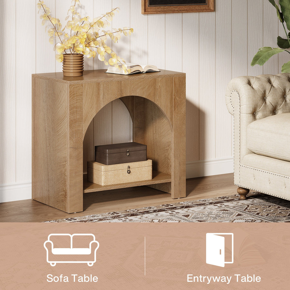 27.6 Inch Farmhouse Side Table with Storage, Large Wooden End Table with Cabinet Shelf for Living Room