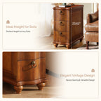 11.02-Inch Wide Fully Assembled End Table with 3 Drawers, Narrow Walnut Brown Side Table for Bedside Living Room