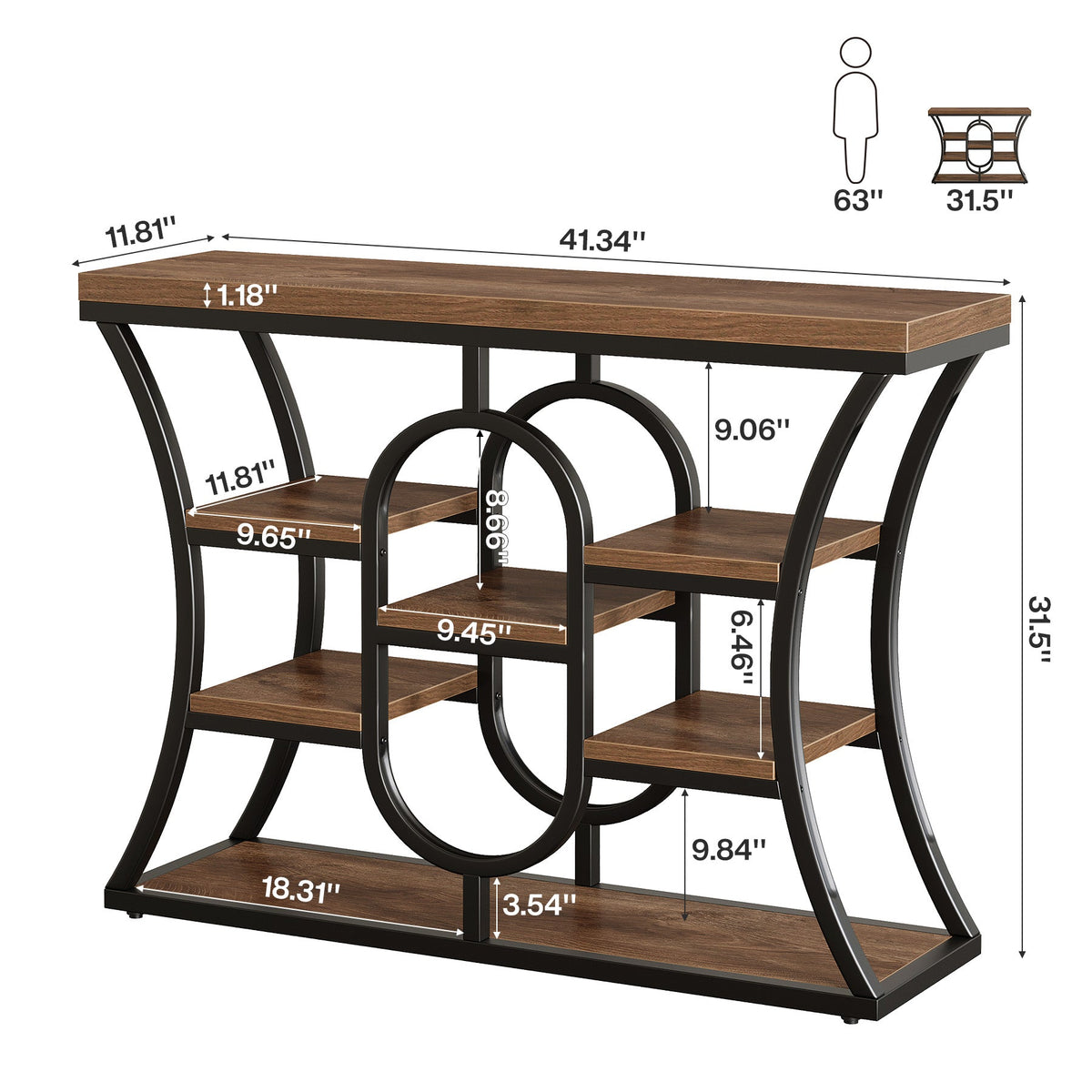 41.3" Sofa Table, Industrial Console Table with Shelves