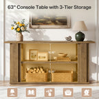 63-Inch Farmhouse Console Table with 3-Tier Storage Shelves and Wide Panel Supports, Narrow Sofa Table for Living Room Hallway and Foyer