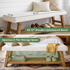 55-Inch Upholstered Dining Bench with Cushion and Storage Shelf