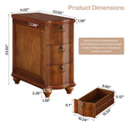 11.02-Inch Wide Fully Assembled End Table with 3 Drawers, Narrow Walnut Brown Side Table for Bedside Living Room