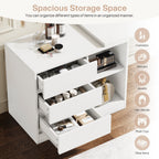 Vanity Desk with 3 Drawers and 2 Shelves, Matte White Makeup Table with Reversible Storage Cabinet for Bedroom
