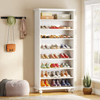 69-Inch Tall Shoe Storage Cabinet with LED Lighting and Solid Wood Legs, 28-Inch Wide 30-Pair Shoe Rack Organizer