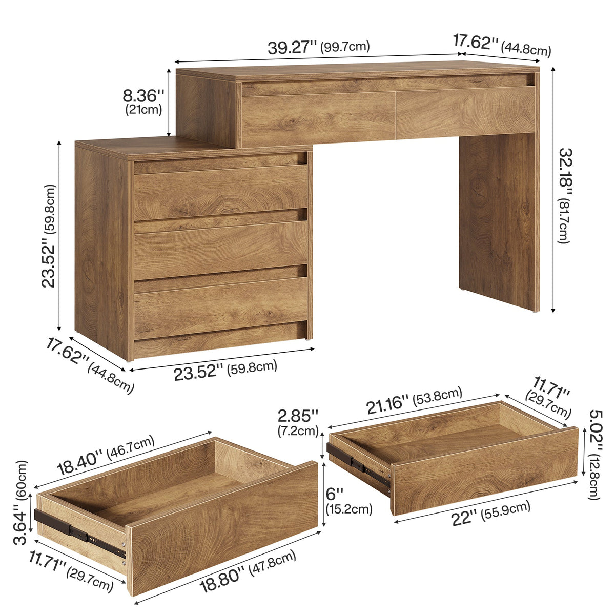 63-Inch Makeup Vanity Desk with 5 Drawers, Modern Dressing Table with Cabinet