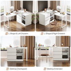 Vanity Desk with 3 Drawers and 2 Shelves, Matte White Makeup Table with Reversible Storage Cabinet for Bedroom
