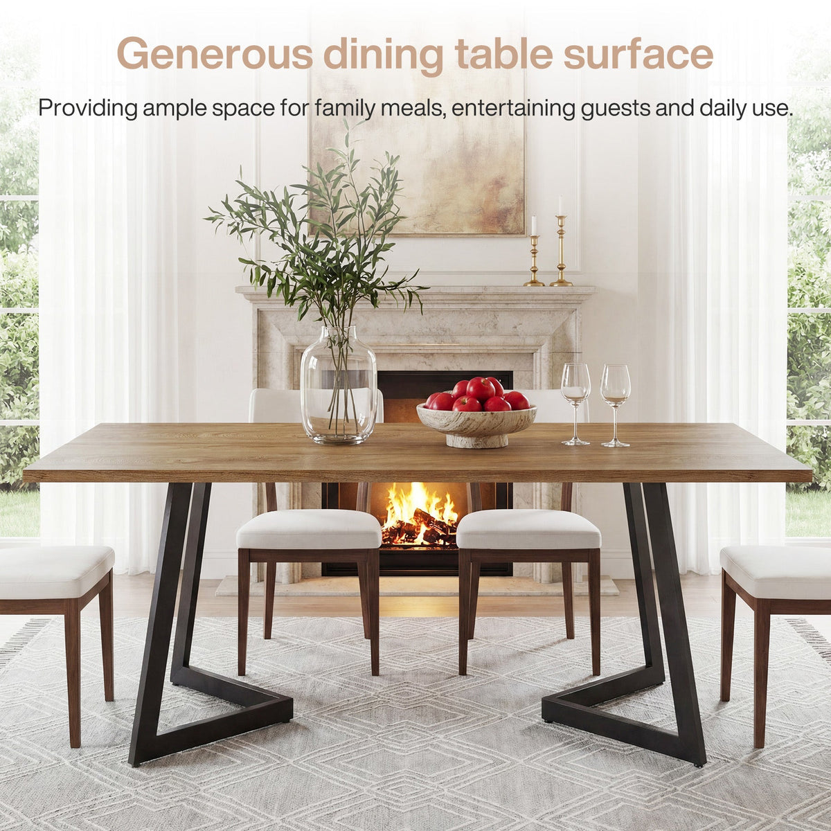 62.2-Inch Rectangular Dining Table for 6 with Metal Legs, Farmhouse Kitchen Table for Dining Room and Small Spaces (Only Table)