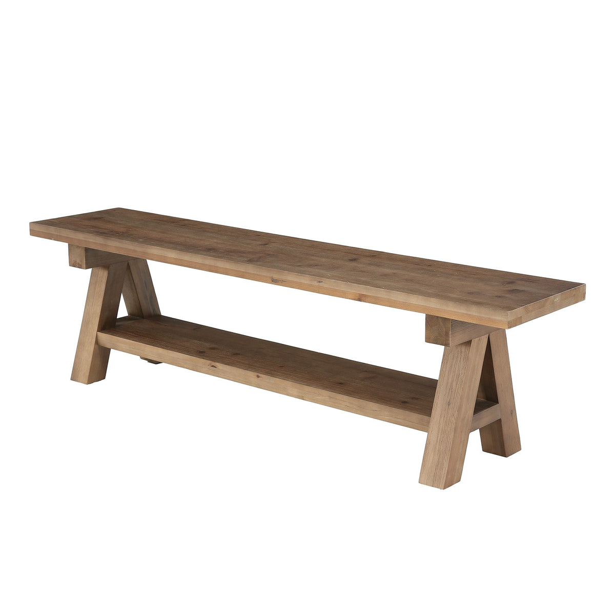 63-Inch Solid Wood Entryway Bench, Dining Bench with Open Storage for Hallway and Foyer