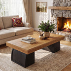 55.12 Inch Farmhouse Coffee Table with Curved Support Base, Rectangular Center Table for Living Room