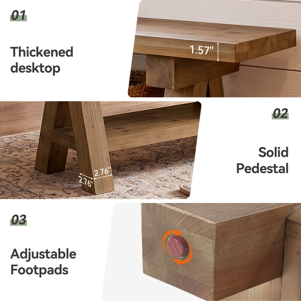 63-Inch Solid Wood Entryway Bench, Dining Bench with Open Storage for Hallway and Foyer
