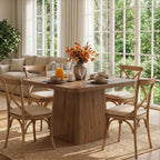 39.37-Inch Solid Wood Square Dining Table with Pedestal Base, Farmhouse Kitchen Table for Small Spaces