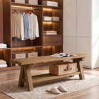 63-Inch Solid Wood Entryway Bench, Dining Bench with Open Storage for Hallway and Foyer
