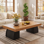 55.12 Inch Farmhouse Coffee Table with Curved Support Base, Rectangular Center Table for Living Room