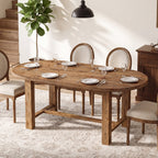 63 Inch Solid Fir Wood Oval Dining Table for 4-6, Farmhouse Kitchen Table with Crossbar