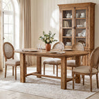 63 Inch Solid Fir Wood Oval Dining Table for 4-6, Farmhouse Kitchen Table with Crossbar