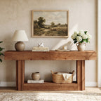 63-Inch Solid Wood Console Table with 2-Tier Storage Shelf, Farmhouse Sofa Entryway Table for Hallway