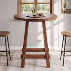 39.4-Inch High Round Solid Wood Bar Table with Footrest, Farmhouse Pub Table for Kitchen and Small Spaces