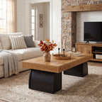 55.12 Inch Farmhouse Coffee Table with Curved Support Base, Rectangular Center Table for Living Room