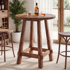 39.4-Inch High Round Solid Wood Bar Table with Footrest, Farmhouse Pub Table for Kitchen and Small Spaces