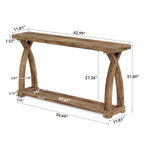 63-Inch Solid Wood Console Table, Narrow Farmhouse Design with 2-Tier Storage for Entryway and Living Room