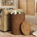 Solid Wood Round Side Table with Fluted Design and 4 Wheels, No-Assembly End Table with Storage for Living Room Bedroom and Small Spaces