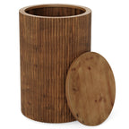 Solid Wood Round Side Table with Fluted Design and 4 Wheels, No-Assembly End Table with Storage for Living Room Bedroom and Small Spaces