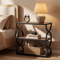 23.6-Inch Nightstand with 3-Tier Storage Shelves and Circular Frame, Industrial Bedside Table for Bedroom and Small Spaces