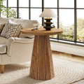 19.7-Inch Solid Wood End Table with Fluted Base, Small Round Side Table for Small Spaces