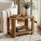 27 Inch Solid Wood Side Table with 2-Tier Shelf, Farmhouse Bedside Table for Bedroom
