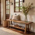 55-Inch Solid Wood Entryway Bench with Live-Edge, 2-Tier Shoe Storage for Bedroom