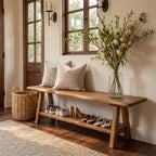 55-Inch Solid Wood Entryway Bench with Live-Edge, 2-Tier Shoe Storage for Bedroom