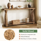 63-Inch Solid Wood Console Table, Narrow Farmhouse Design with 2-Tier Storage for Entryway and Living Room