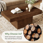 47.24-Inch Solid Wood Coffee Table, Mid Century Modern Rectangle Center Table with Wooden Pedestal for Living Room