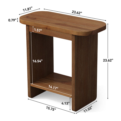 23.6-Inch Solid Wood Side Table with H-Shaped Frame and 2-Tier Storage Shelf, Farmhouse Narrow End Table for Living Room