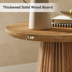 19.7-Inch Solid Wood End Table with Fluted Base, Small Round Side Table for Small Spaces