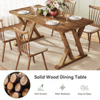 63-Inch Solid Wood Dining Table with X-Shaped Legs, Rectangular Farmhouse Kitchen Table for 4-6 People Dining Room Rustic Brown