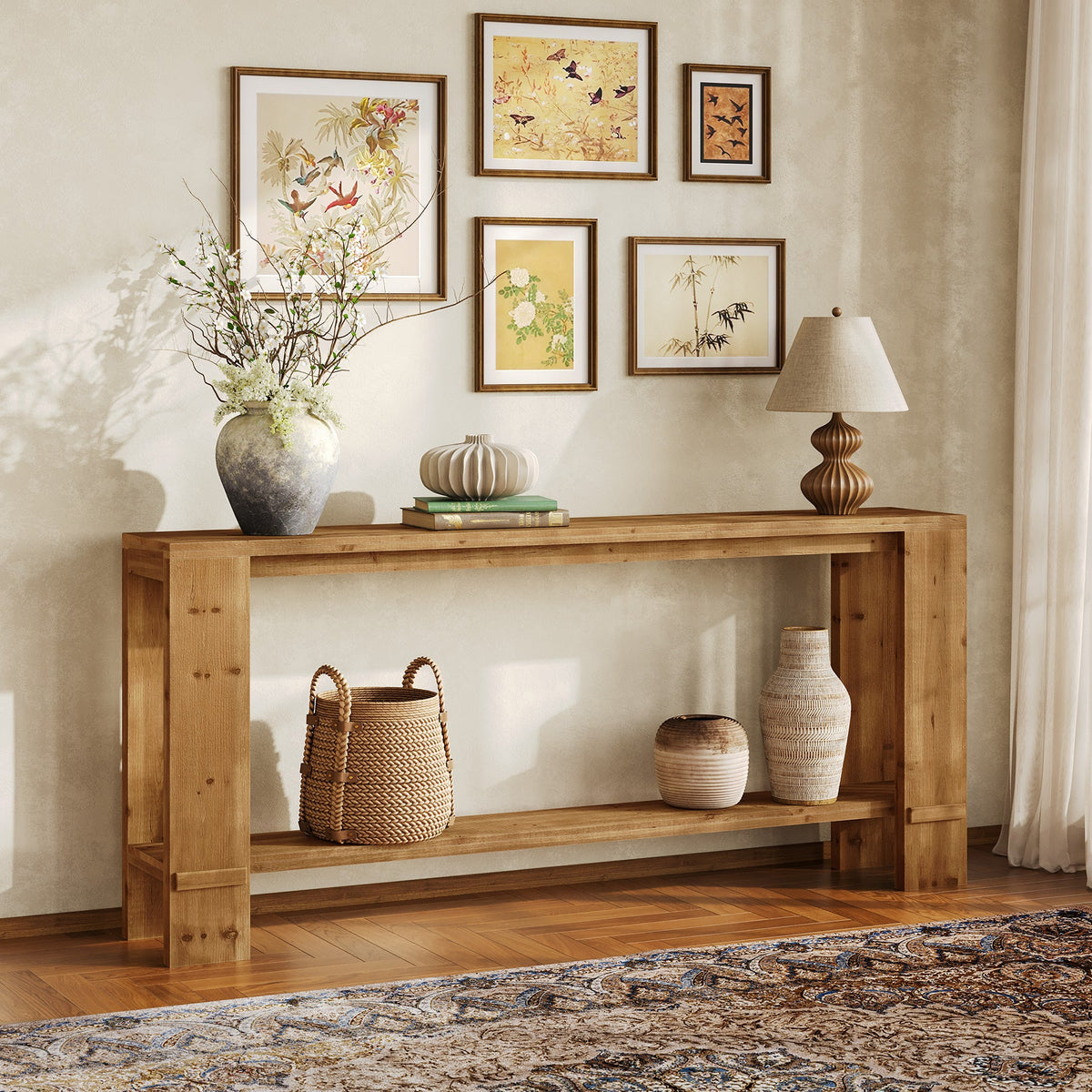 70.9-Inch Solid Wood Console Table, 2-Tier Hallway Table