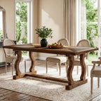 63-Inch Solid Wood Dining Table with Diamond Parquetry, Farmhouse Table for Dining Room