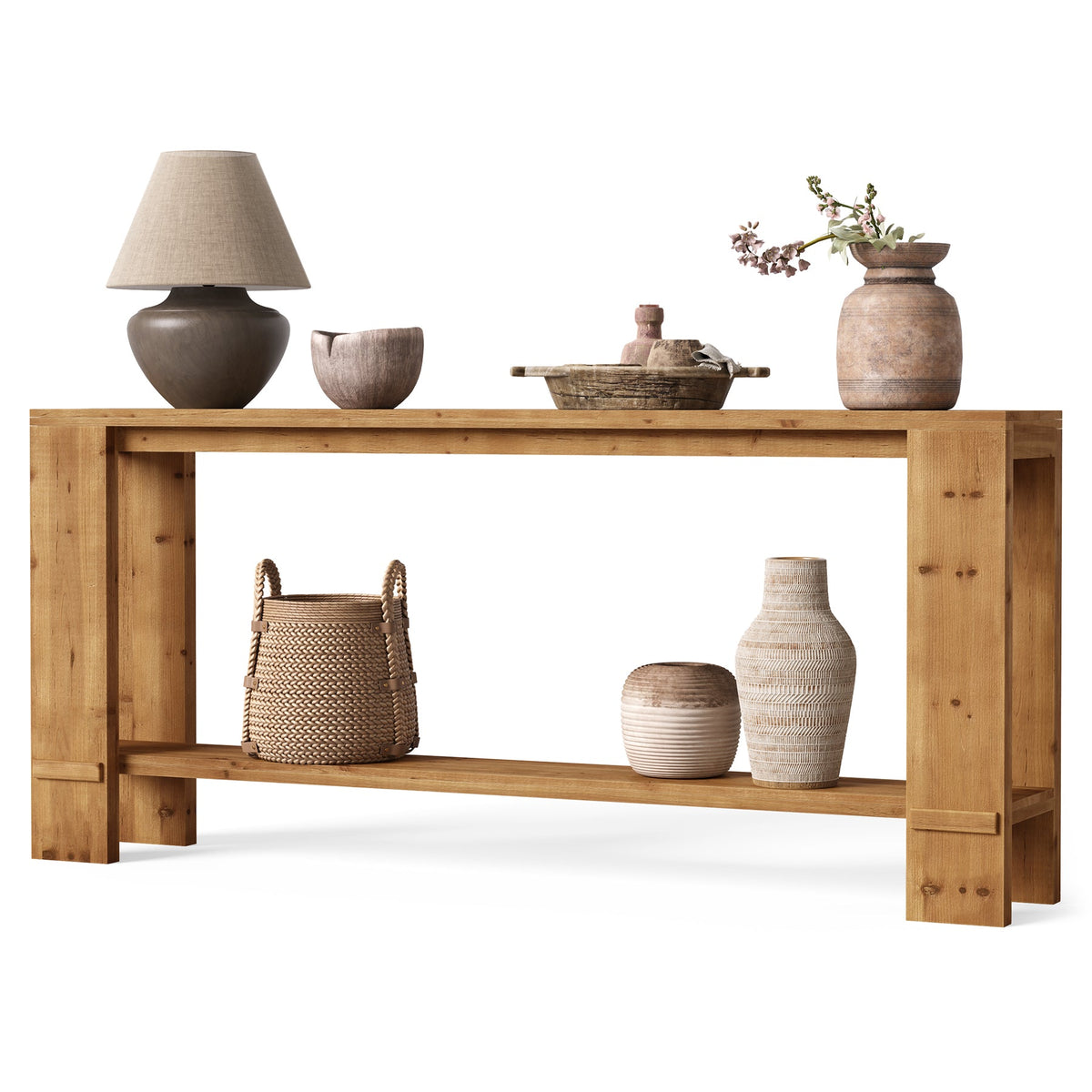 70.9-Inch Solid Wood Console Table, 2-Tier Hallway Table