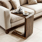 C-Shaped Solid Wood End Table for Small Spaces, Narrow Sofa Side Table for Living Room