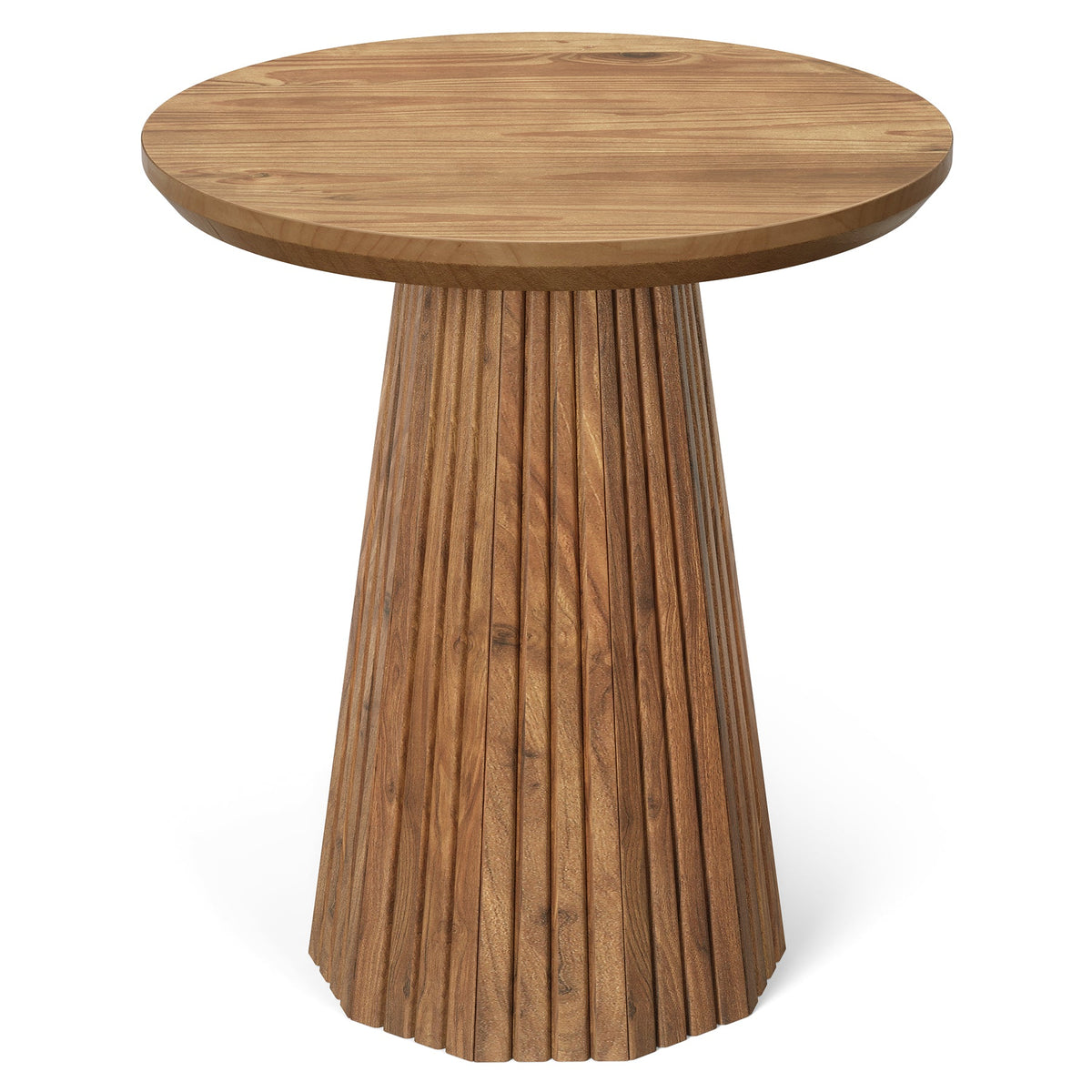 19.7-Inch Solid Wood End Table with Fluted Base, Small Round Side Table for Small Spaces
