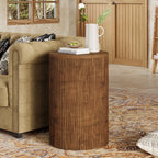 Solid Wood Round Side Table with Fluted Design and 4 Wheels, No-Assembly End Table with Storage for Living Room Bedroom and Small Spaces