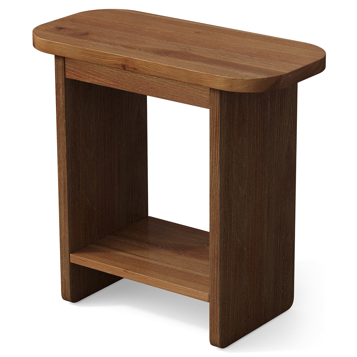 23.6-Inch Solid Wood Side Table with H-Shaped Frame and 2-Tier Storage Shelf, Farmhouse Narrow End Table for Living Room