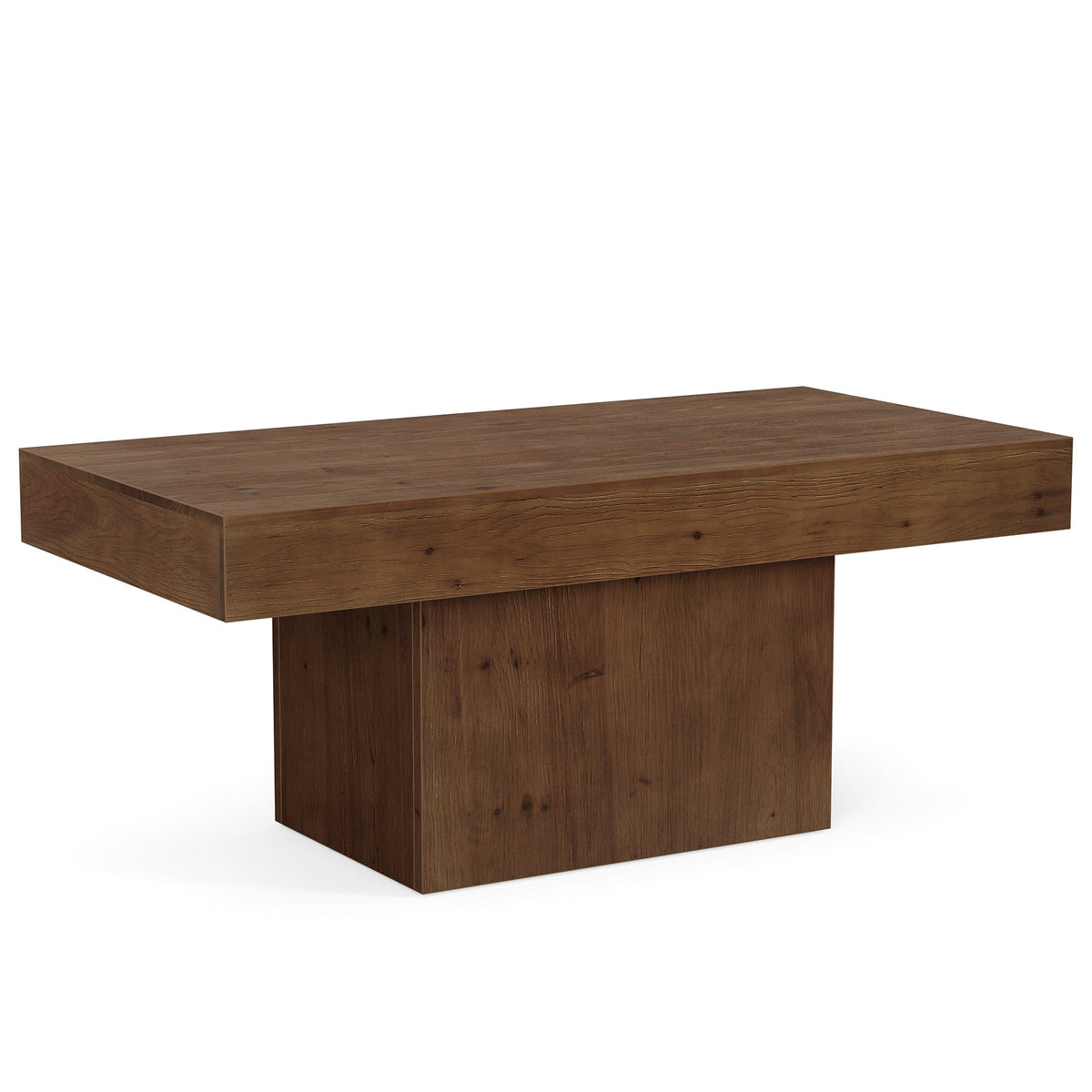 47.24-Inch Solid Wood Coffee Table, Mid Century Modern Rectangle Center Table with Wooden Pedestal for Living Room