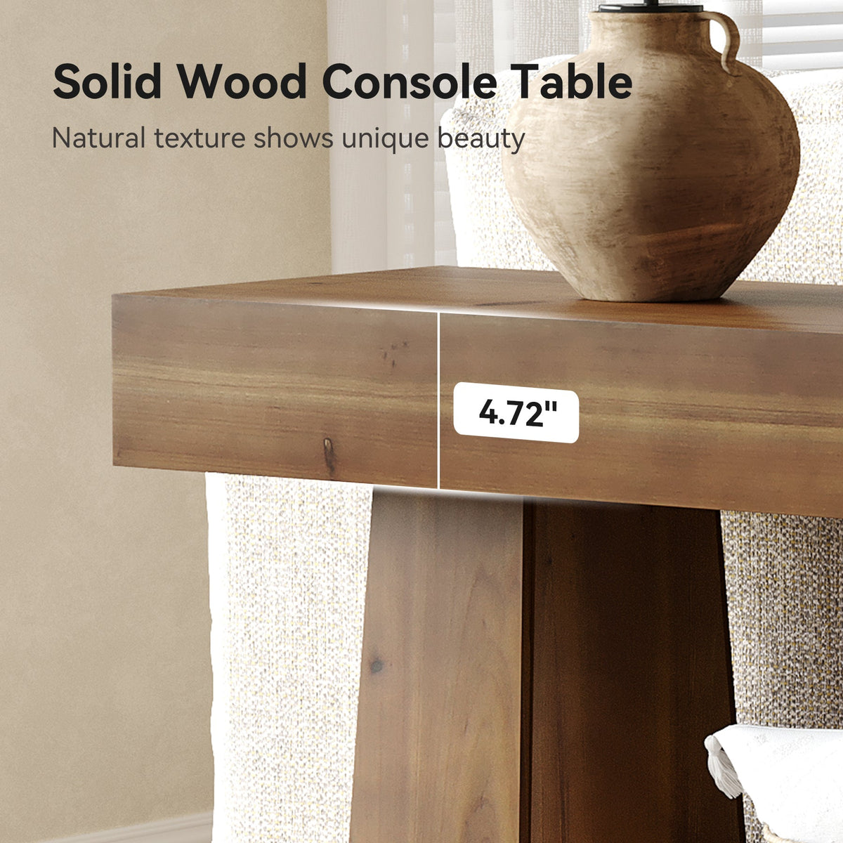 63-Inch Solid Wood Console Table, Entryway Sofa Table with Storage for Behind Couch