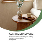 18.9-Inch Round Solid Wood End Table with Trapezoid Base